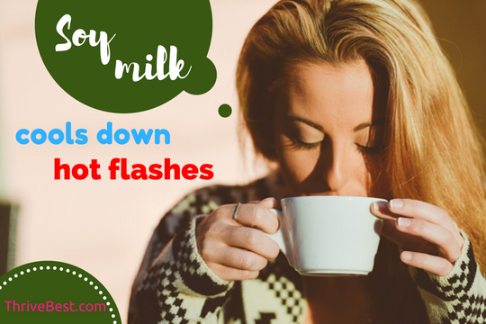 lady drinks soy milk for hot flashes
